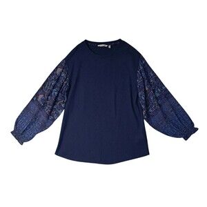 Soft Surroundings Top Women's Small Navy Blue Mixed Media‎ Waffle Knit Boho